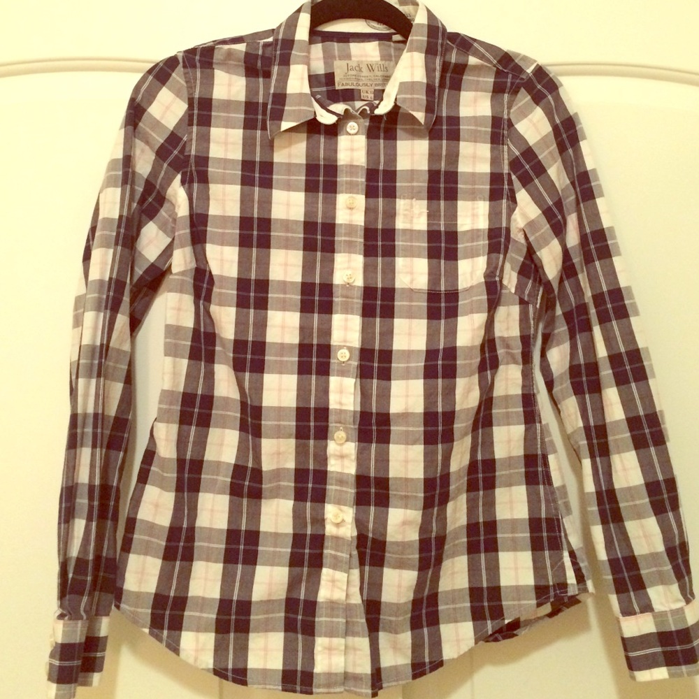 Jack Wills Navy and White Plaid Button-Up Shirt